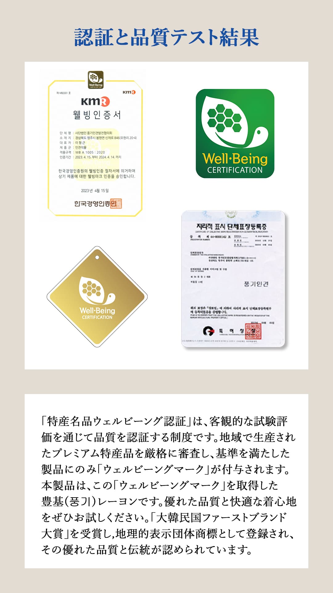 認証と品質テスト結果